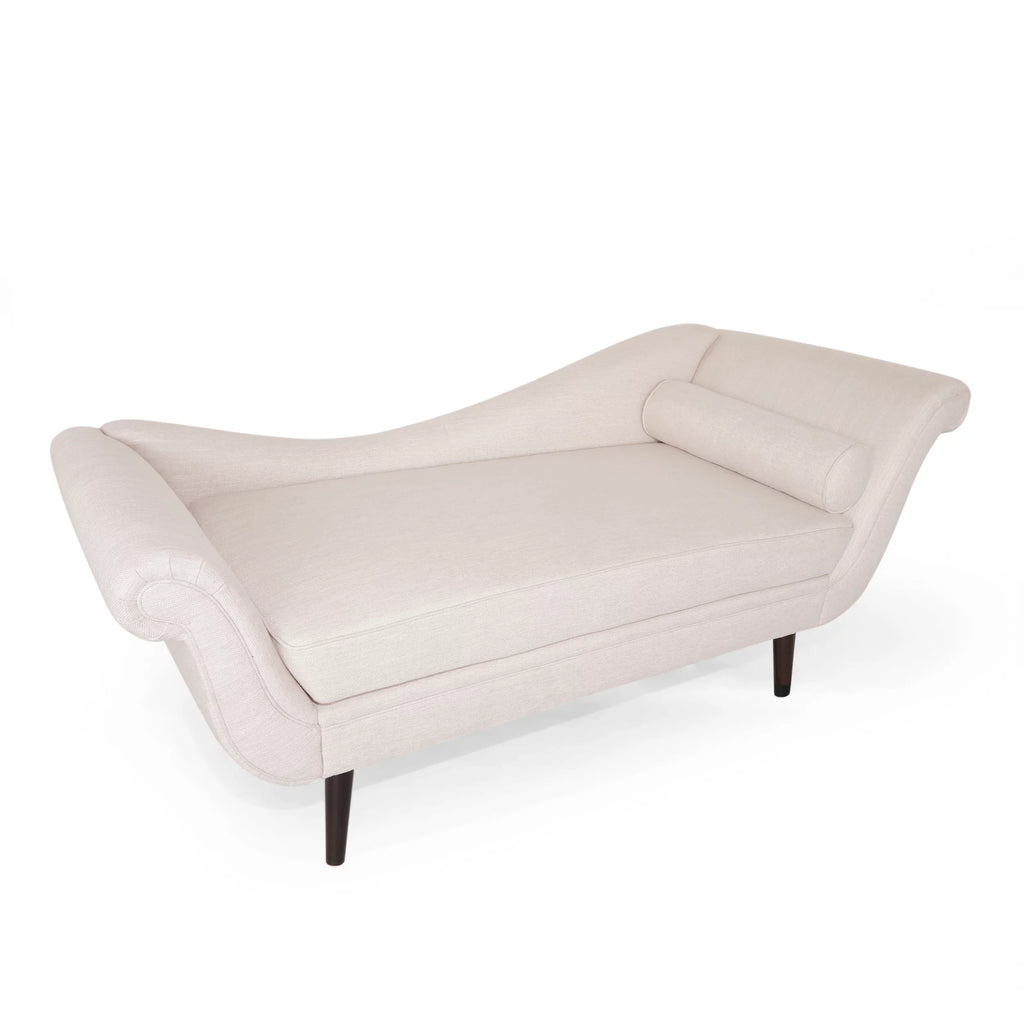 Beige Fabric Chaise Lounge With Bolster Pillow F426