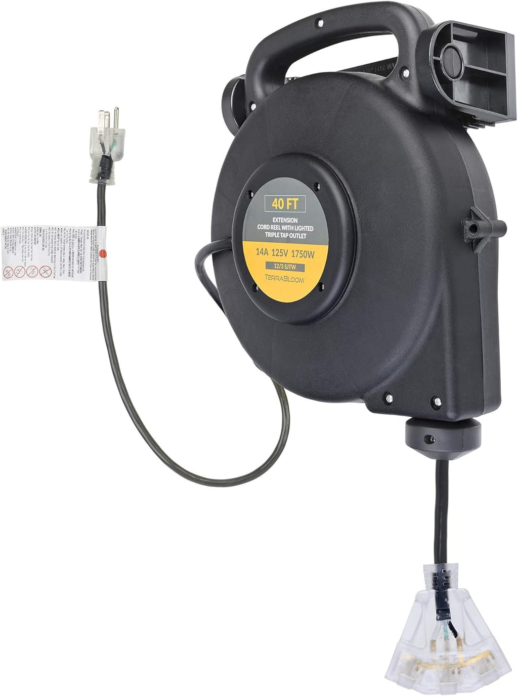 40 Ft 12/3 Retractable Extension Cord Reel with 3 Outlets Z143390