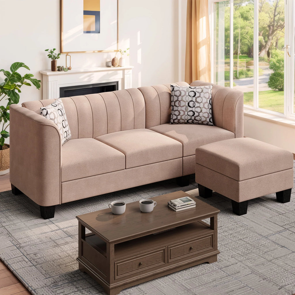 Black L Shaped Linen Fabric Sectional Sofa Y76415