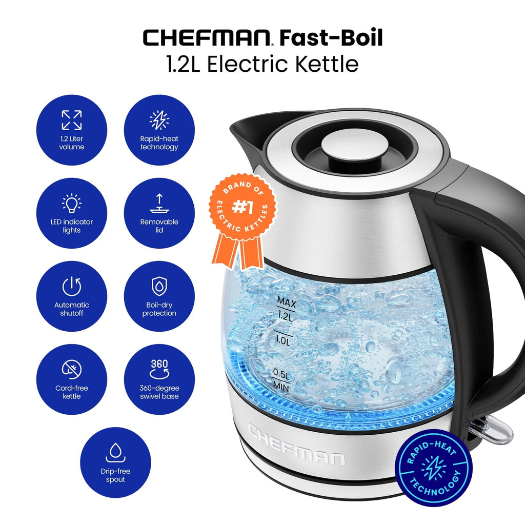 Glass Kettle, 1.2 Liter, 1500 Watts, Stainless Steel I21780