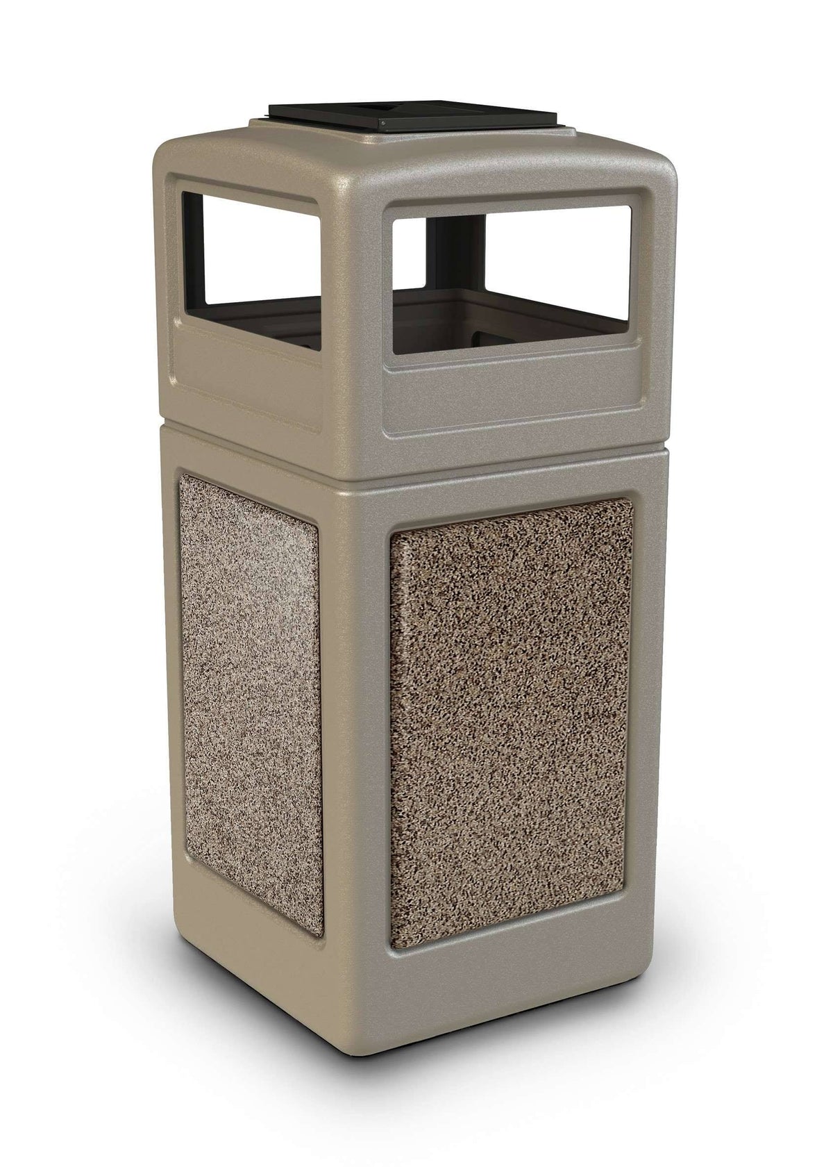 Beige 42 Gallon Square Trash Receptacle with Ashtray Dome Lid F2644