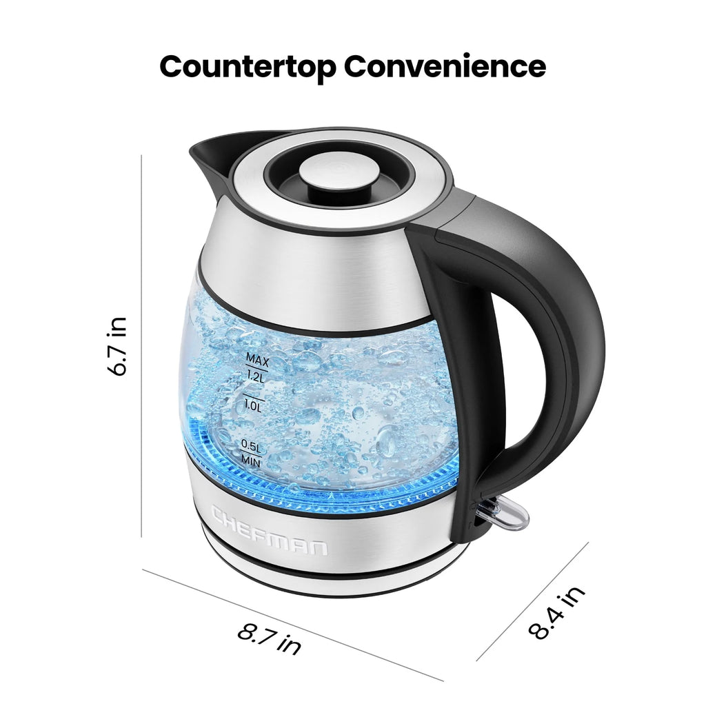 Glass Kettle, 1.2 Liter, 1500 Watts, Stainless Steel I21780