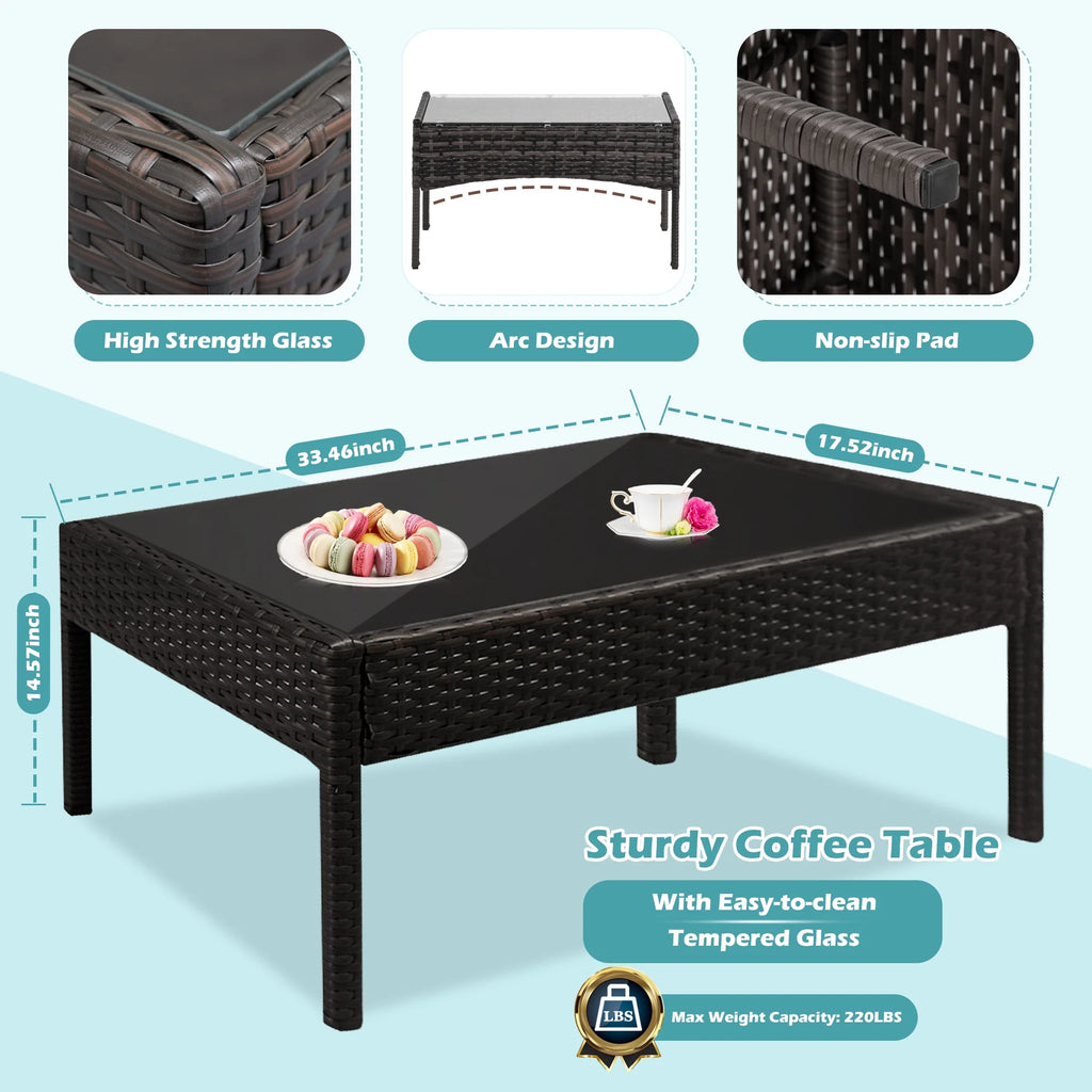 4 Pieces Rattan Cushioned Sofa Table Set T398