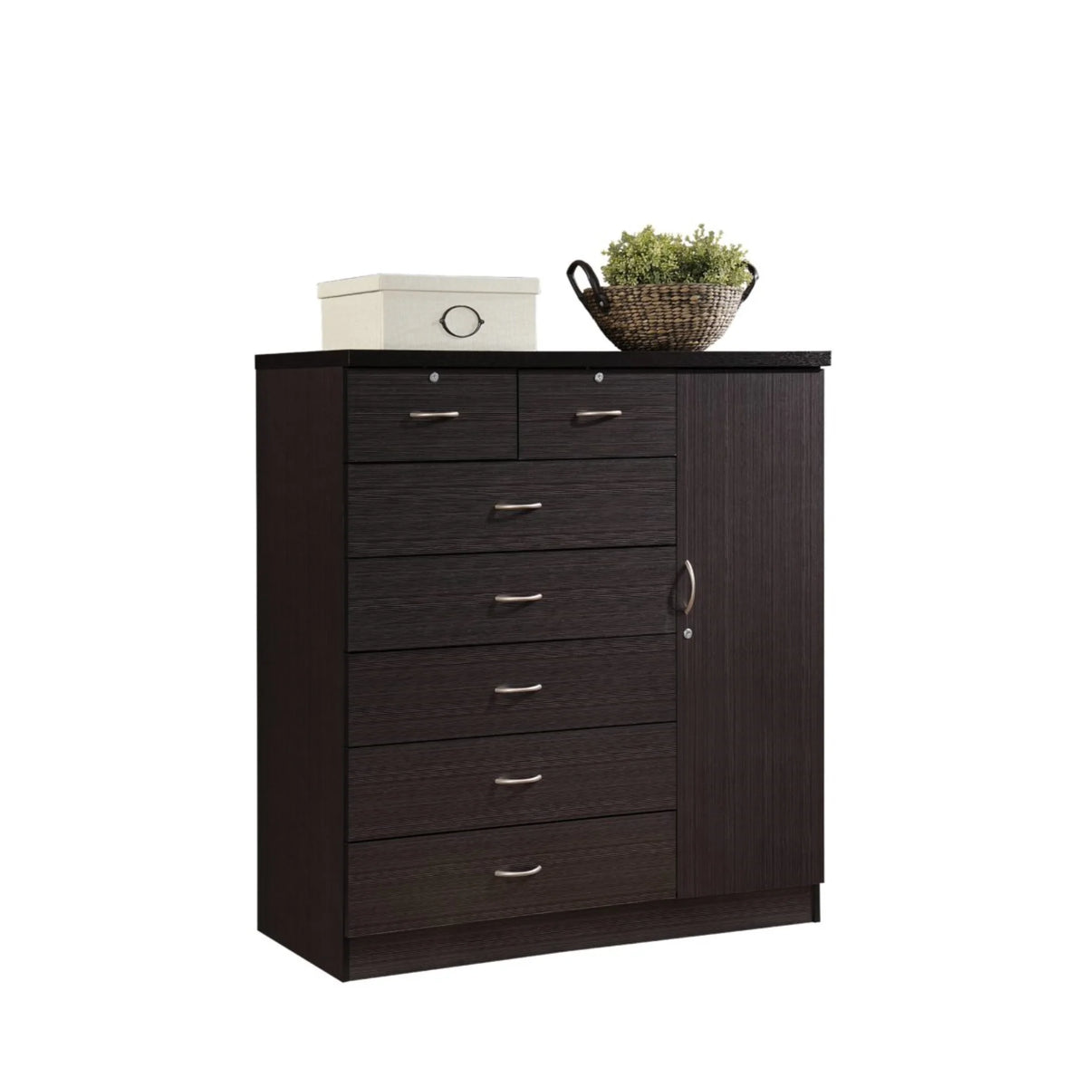 White 7 Drawer Chest with Locks and 1 Door 3 Shelves B459
