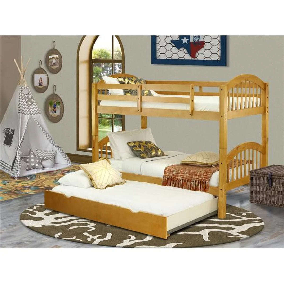 Twin Size Bunk Bed with Trundle & Drawer P75423