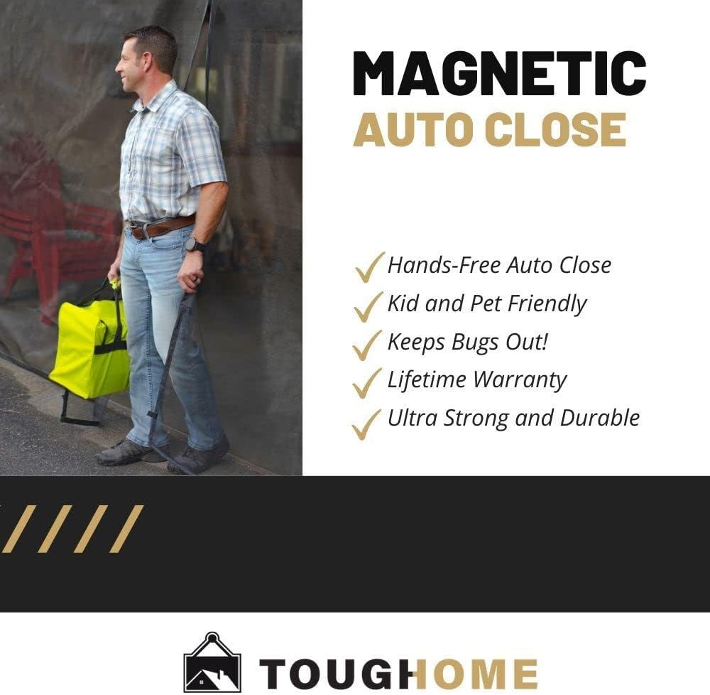 Heavy Duty 2 Car Garage Door Screen, 16 x 7 Fiberglass Mesh, Magnetic Auto Close, Pack of 2 U2955