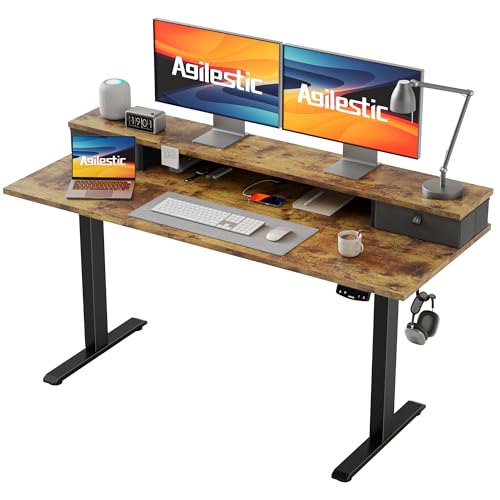 48 x 23 Inches White Electric Standing Desk with 2 Drawers I569