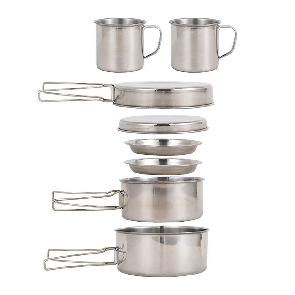 8PCS Stainless Steel Camping Cookware Pot and Pan Set K72842
