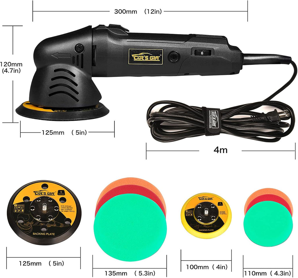 5 inch Random Orbital Dual Action Polisher with 6 Polishing Pads V21601