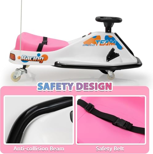 24V Electric Go Kart for Kids, Up to 7.5 mph, Brushless Motor, Pink-White E819