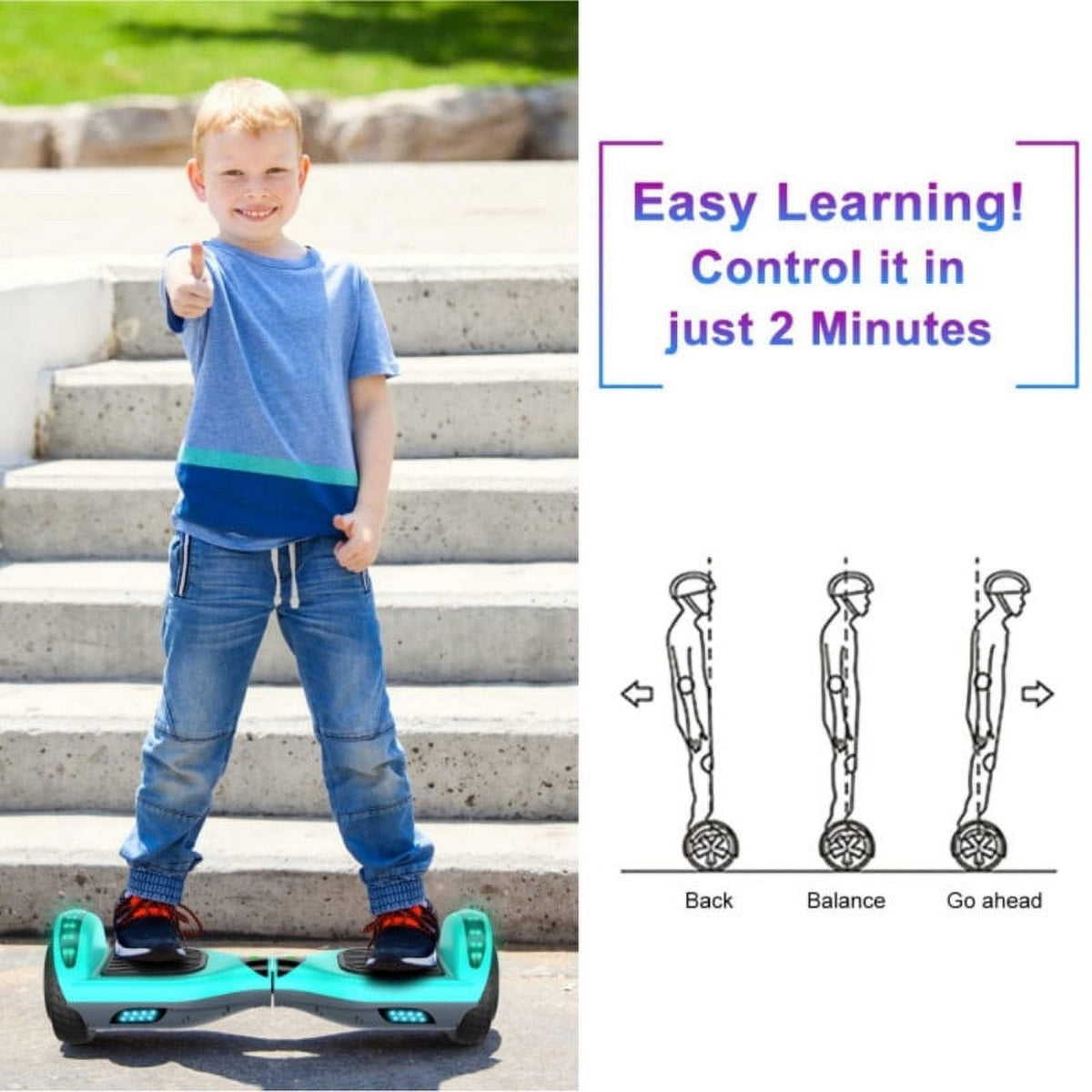 6.5 inch Off-Road All Terrain Hoverboard with LED Flash Wheels, Green Gray D9044