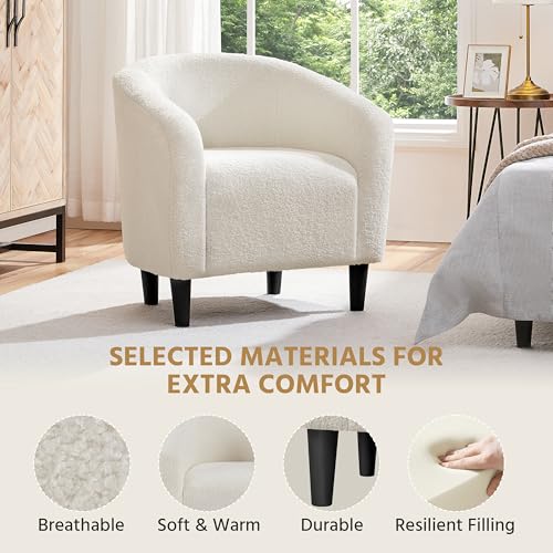 Ivory Boucle Fabric Barrel Chair I625