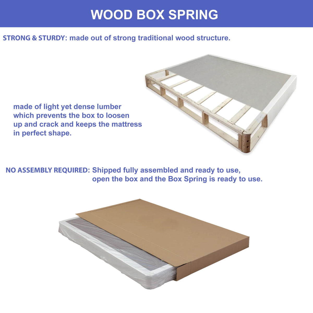 Fully Assembled Wood Box Spring for Mattress, Queen, White G2759