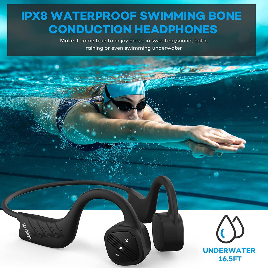 Waterproof Bone Conduction Headphones IPX8 Open-Ear 8GB MP3 Player Wireless Bluetooth Sports Headphones with Noise Cancelling MIC A6489