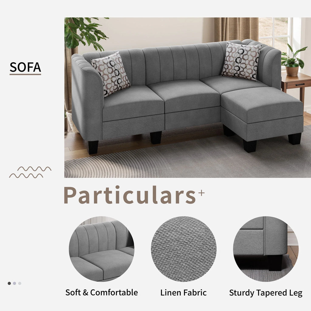 Black L Shaped Linen Fabric Sectional Sofa Y76415