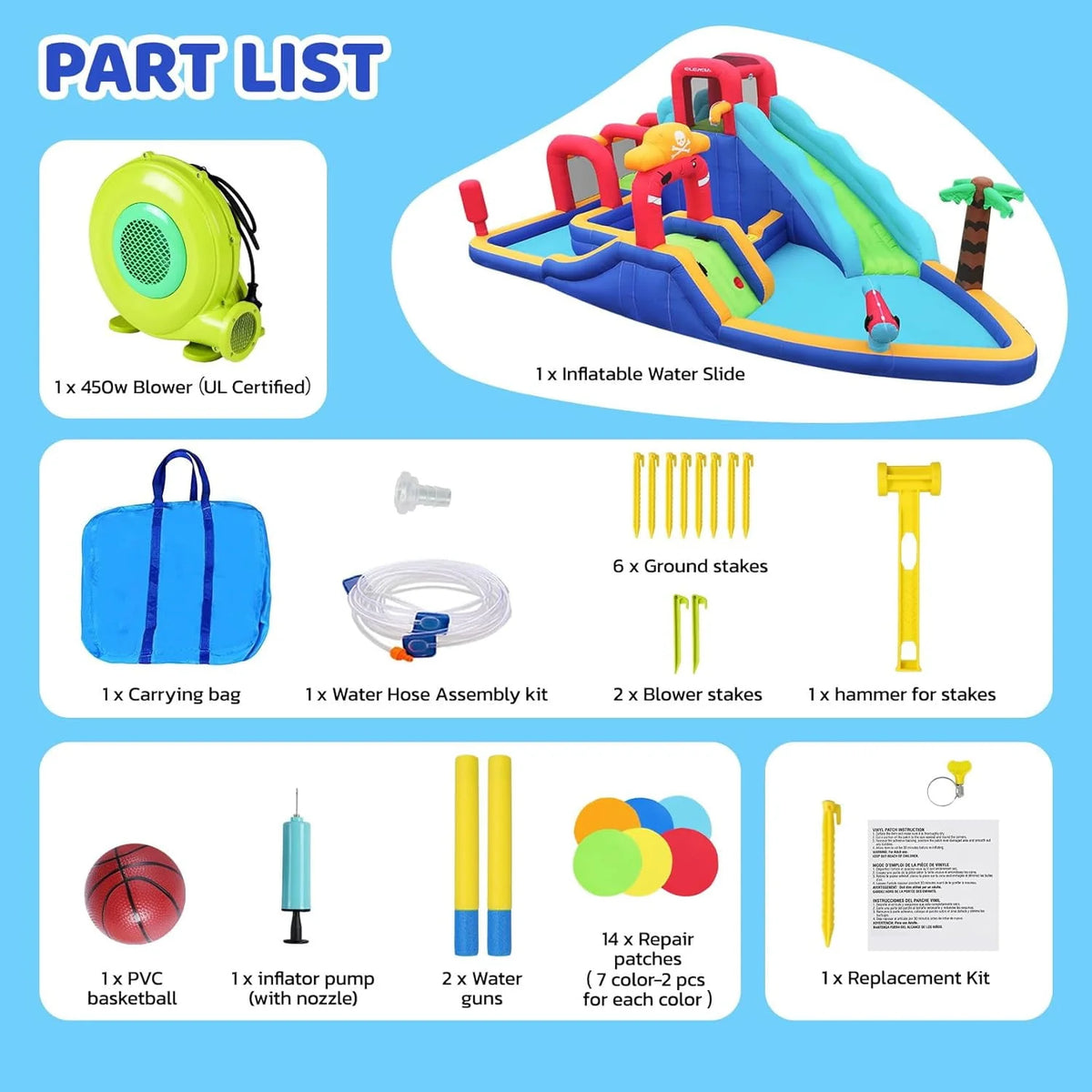Inflatable Water Slide Bouncy House, 11-in-1 with Splash Pool F2074