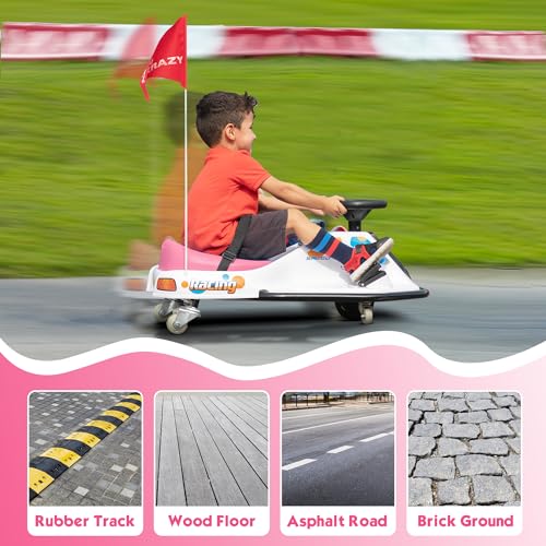 24V Electric Go Kart for Kids, Up to 7.5 mph, Brushless Motor, Pink-White E819