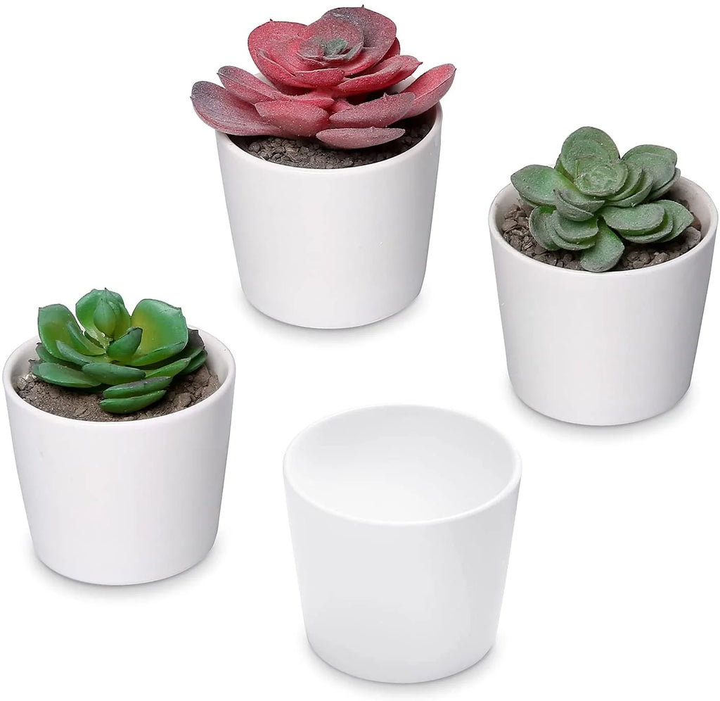 4 Piece White Ceramic Planter Pots D900876