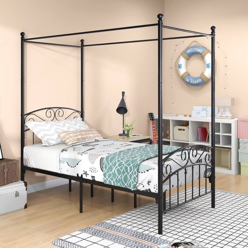 Black Twin Size Canopy Bed Frame J147047