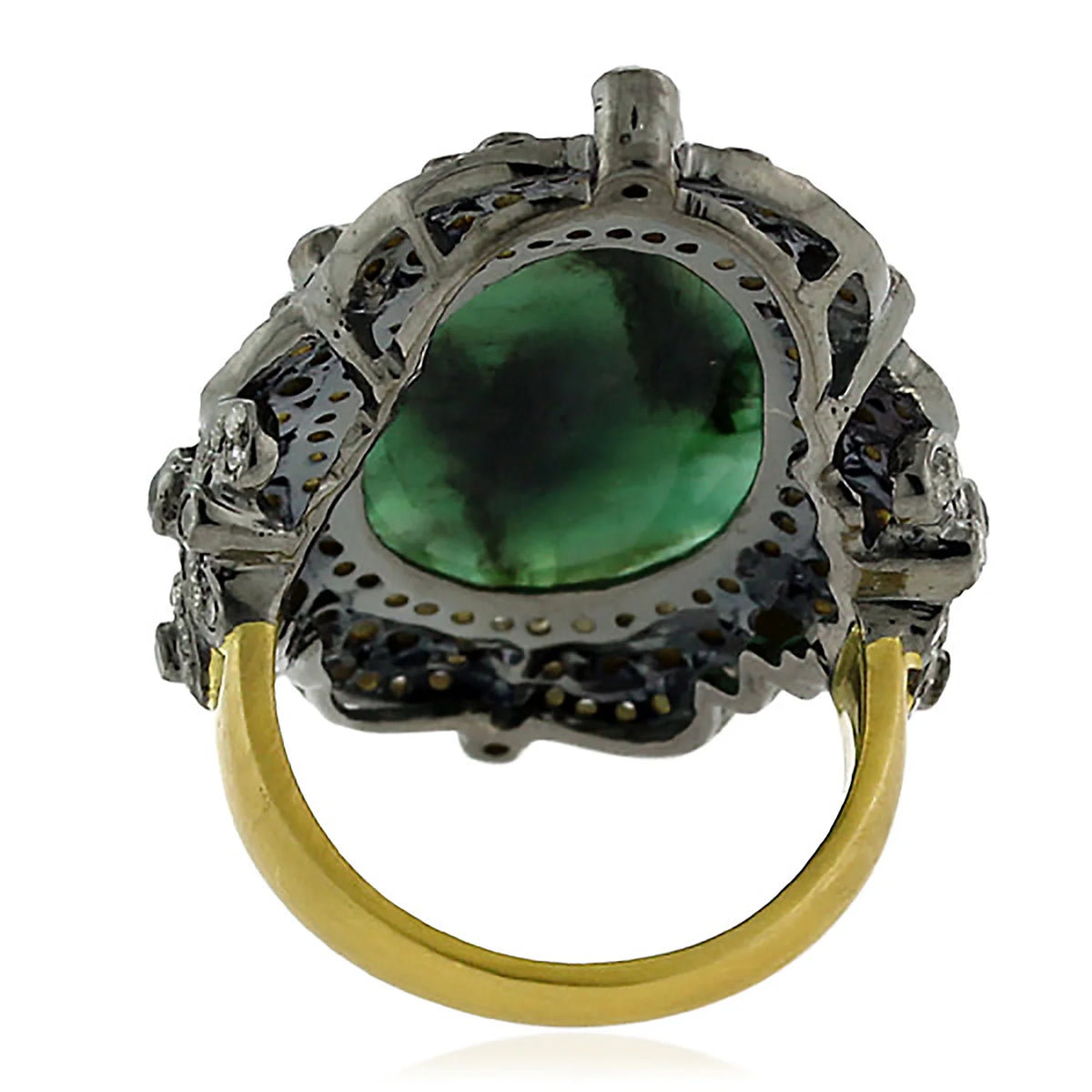 18k Gold Pave Diamond Emerald Ring Y2615