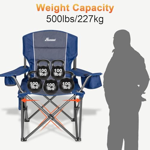 Oversized Heavy Duty Padded Camping Chairs with Cup Holder, Blue, 2-Pack T63581