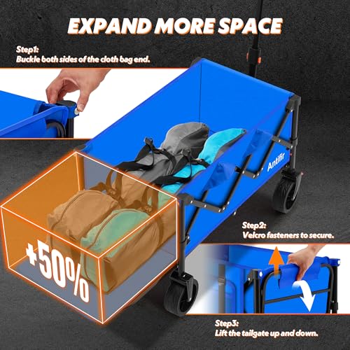 Blue Heavy Duty Collapsible Folding Wagon Cart with All-Terrain Big Wheels X6798
