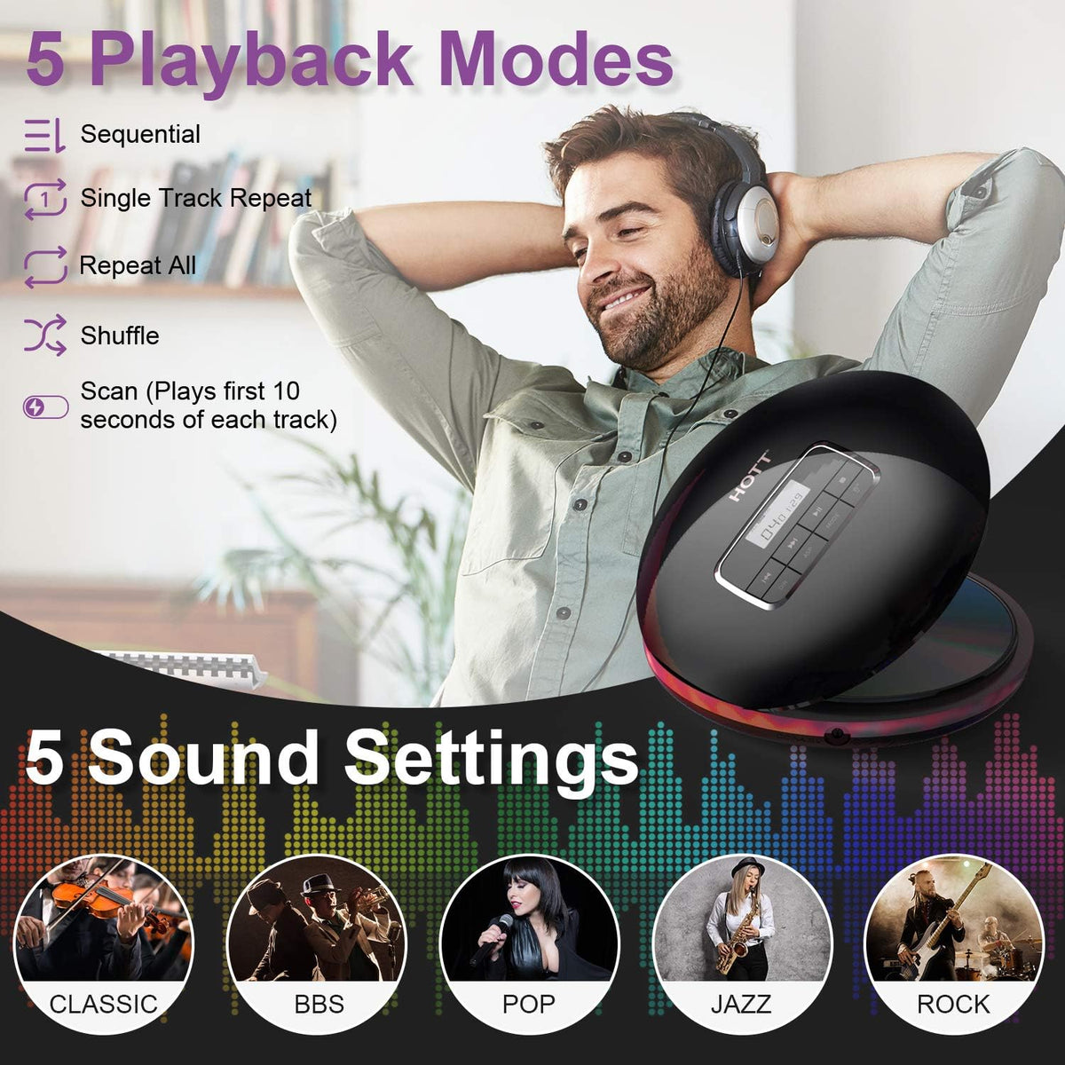 Portable CD Player with LCD Display Anti-Skip Black D519016