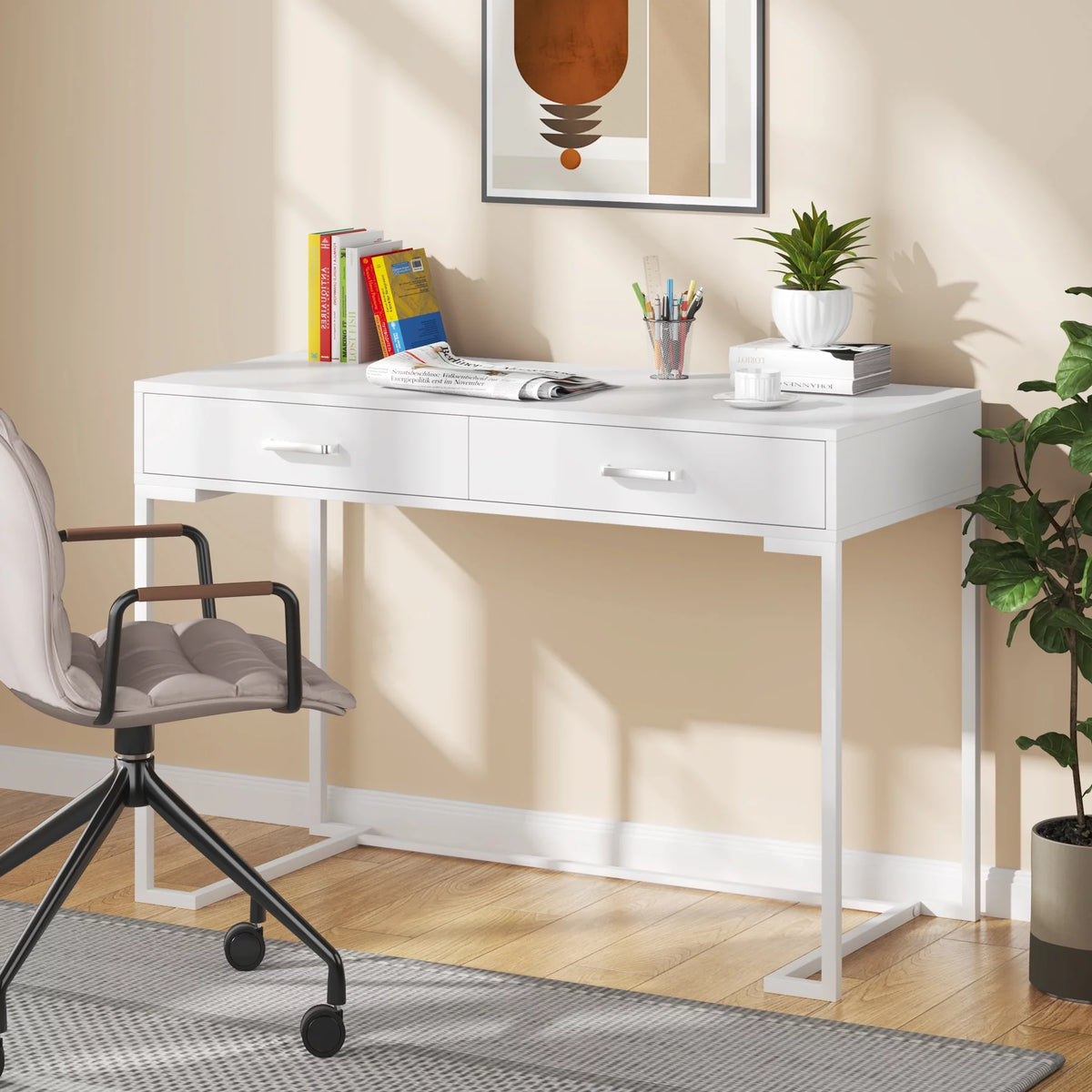 White Computer Desk with 2 Storage Drawers J739669