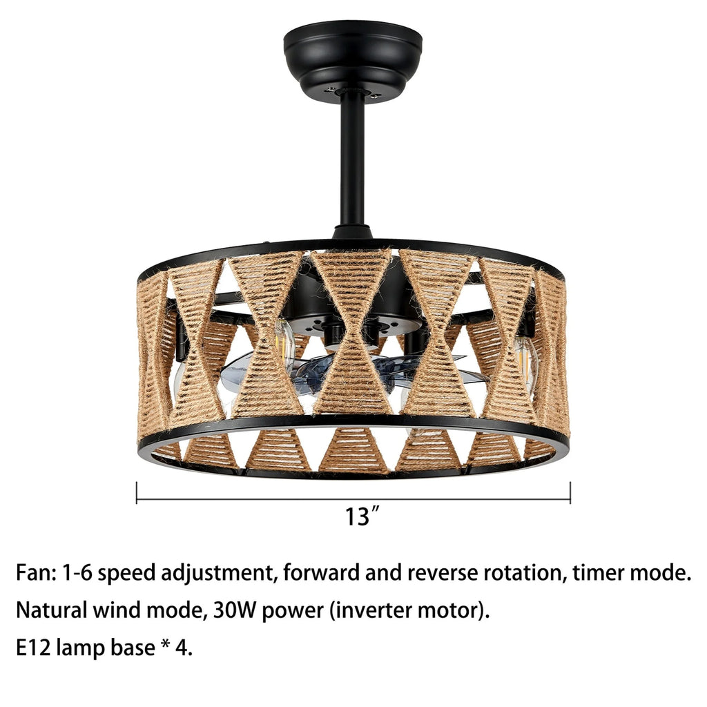 Rustic Caged Ceiling Fan with Lights and Remote X55632