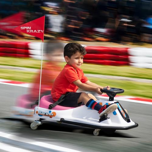 24V Electric Go Kart for Kids, Up to 7.5 mph, Brushless Motor, Pink-White E819
