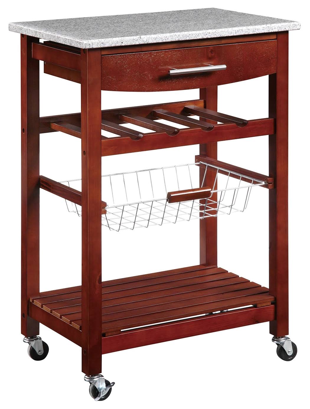 Red Granite Top Kitchen Island Cart H2216