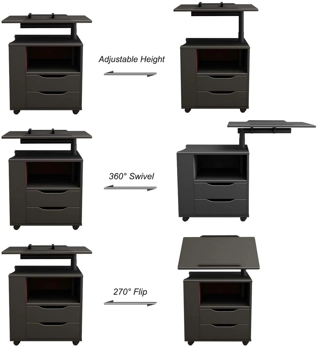Black 2 Drawer Height Adjustable Nightstand D2728