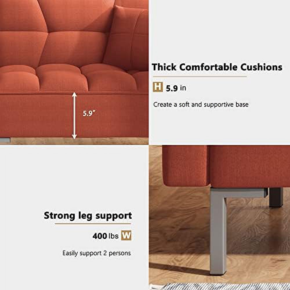 Modern Linen Convertible Futon Sofa Bed with 2 Pillows G228723
