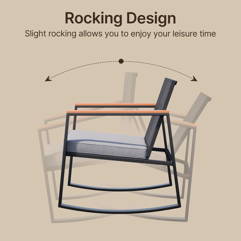 3 Pieces Patio Rocking Chairs Set with Glass Coffee Table W608701