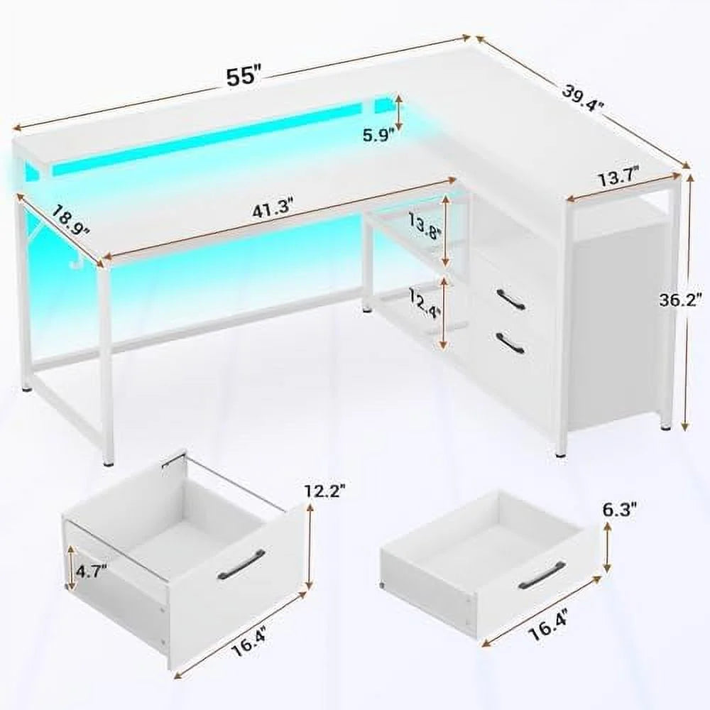 White L Shaped Computer Desk with Drawers B77061