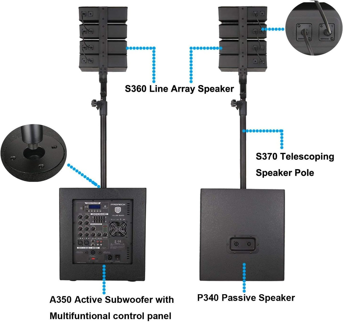 12-Inch Powered PA Speaker System Combo Set with Subwoofers and Line Array Speakers V56539