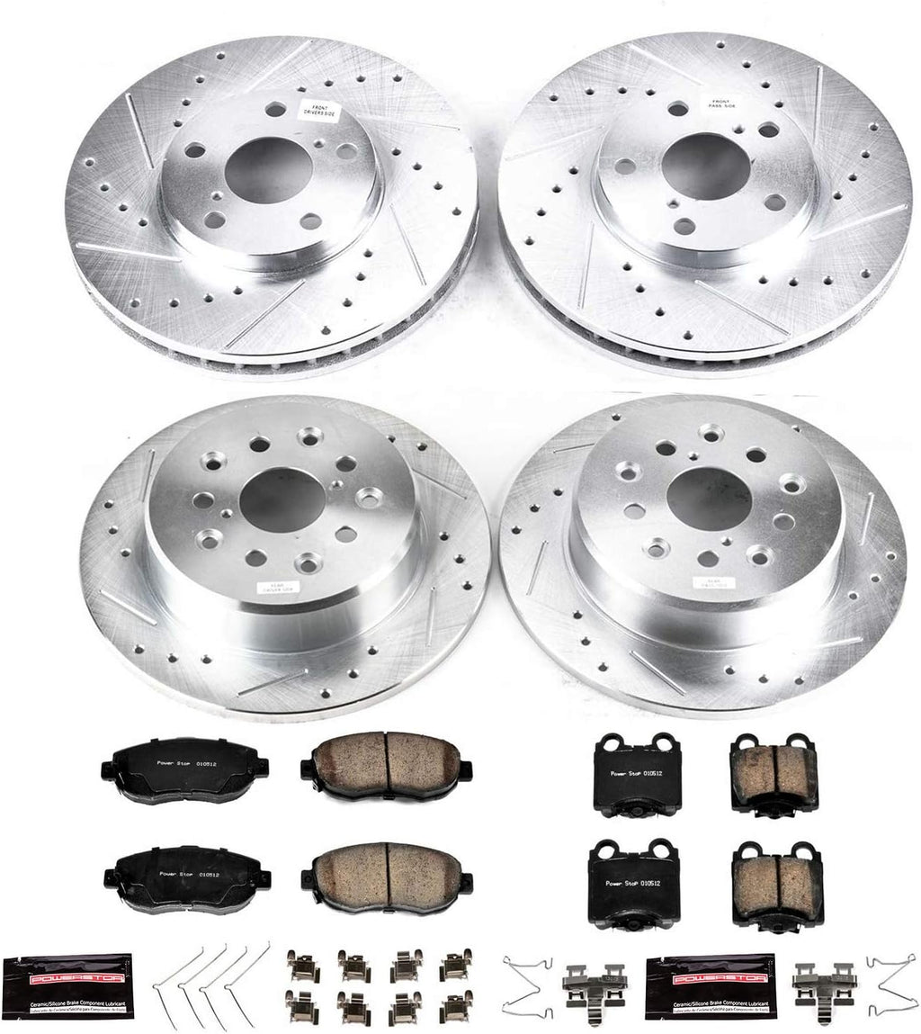 Front and Rear Carbon Fiber Brake Pads with Drilled & Slotted Brake Rotors Kit B170