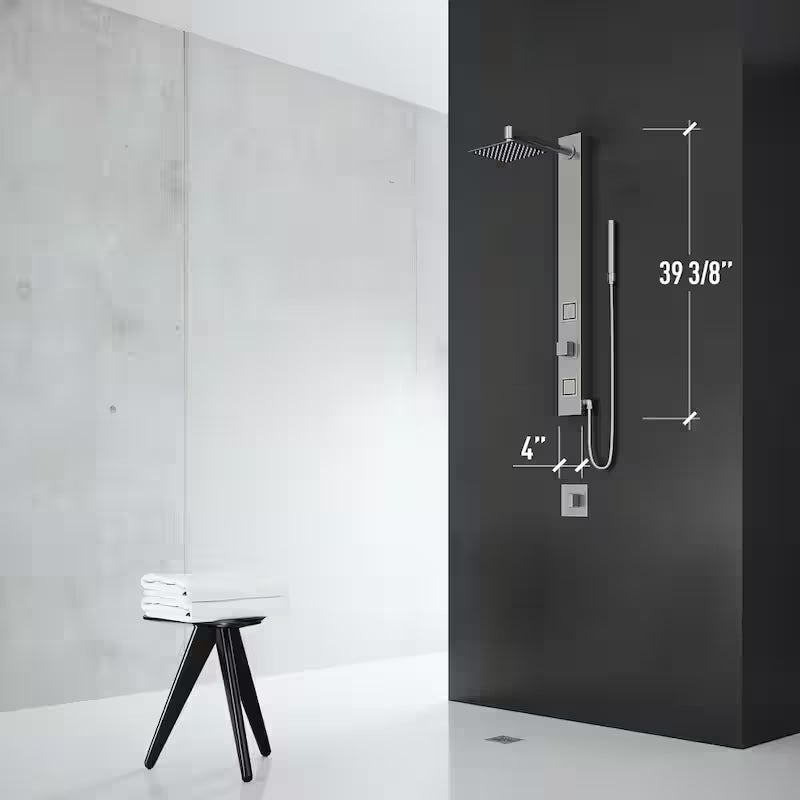 Shower Panel System with Adjustable Head and Hand Shower Wand in Stainless Steel I741