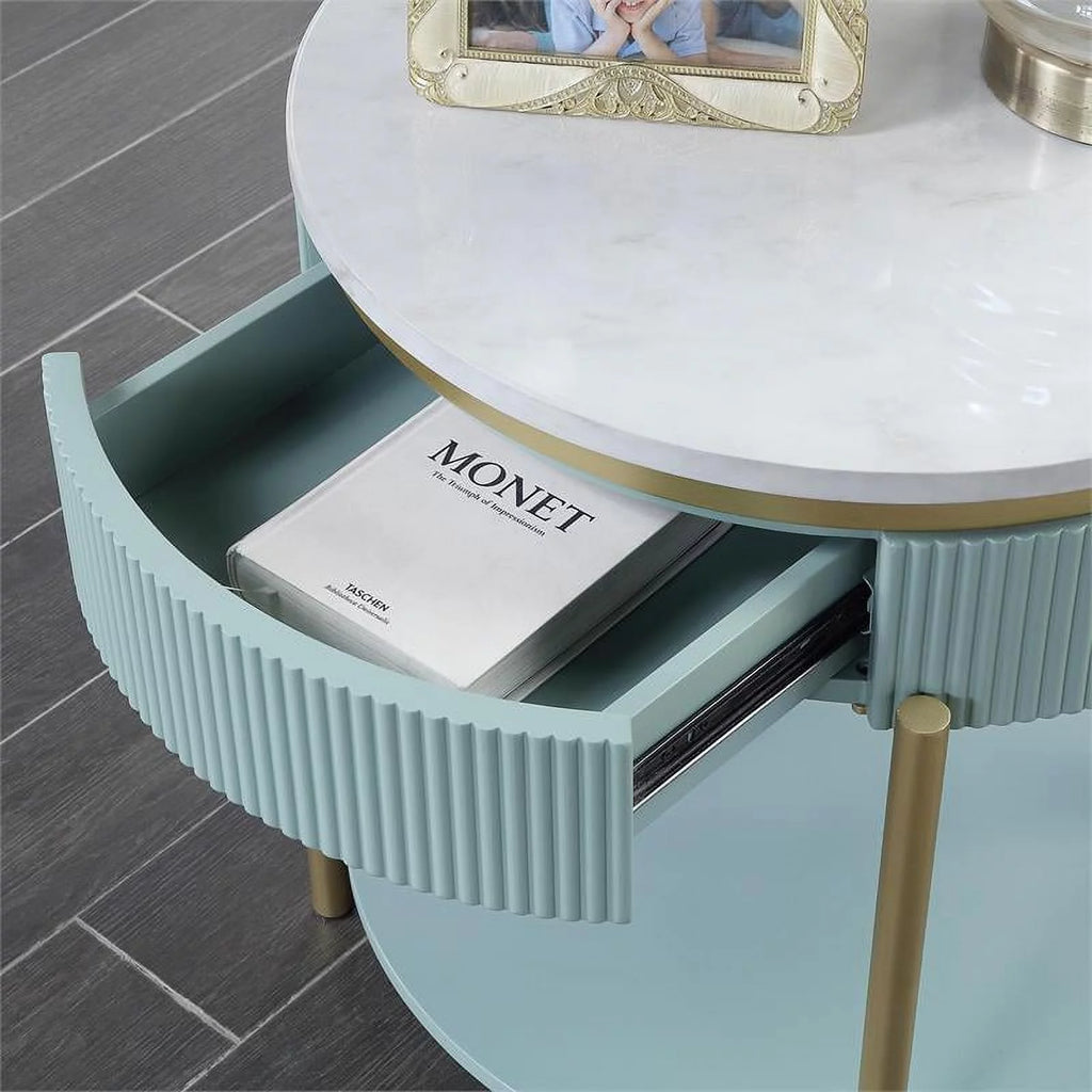 Green and White Wood 1-Drawer End Table Set of 2 Z117