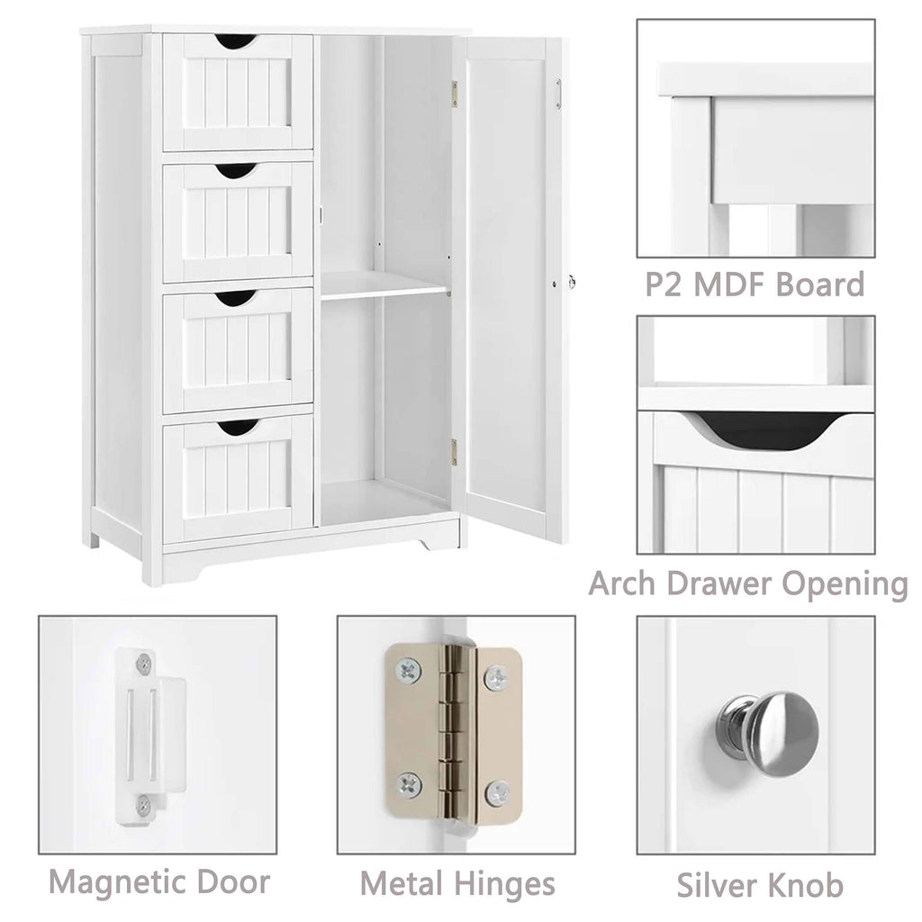 White 4 Drawers Bathroom Storage Cabinet with 2 Shelves V590
