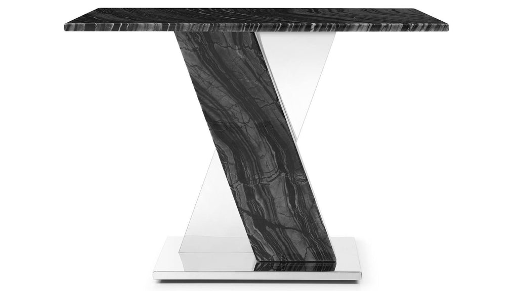 Black and White Marble End Table with Stainless Steel Base S85102