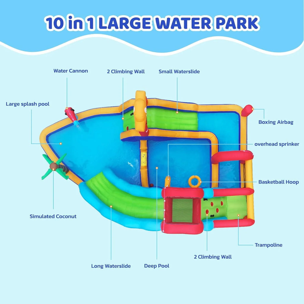 Inflatable Water Slide Bouncy House, 11-in-1 with Splash Pool F2074