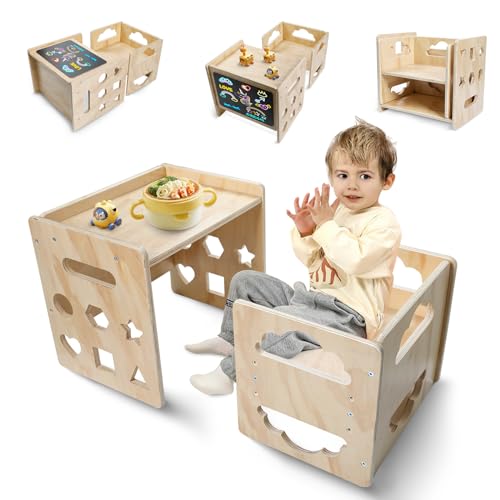 Wooden Toddler Table and Chair Set with Blackboard, 3 Heights Adjustable C351485