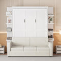 Queen Size Wood Murphy Bed with Storage Shelves and Sofa S257895