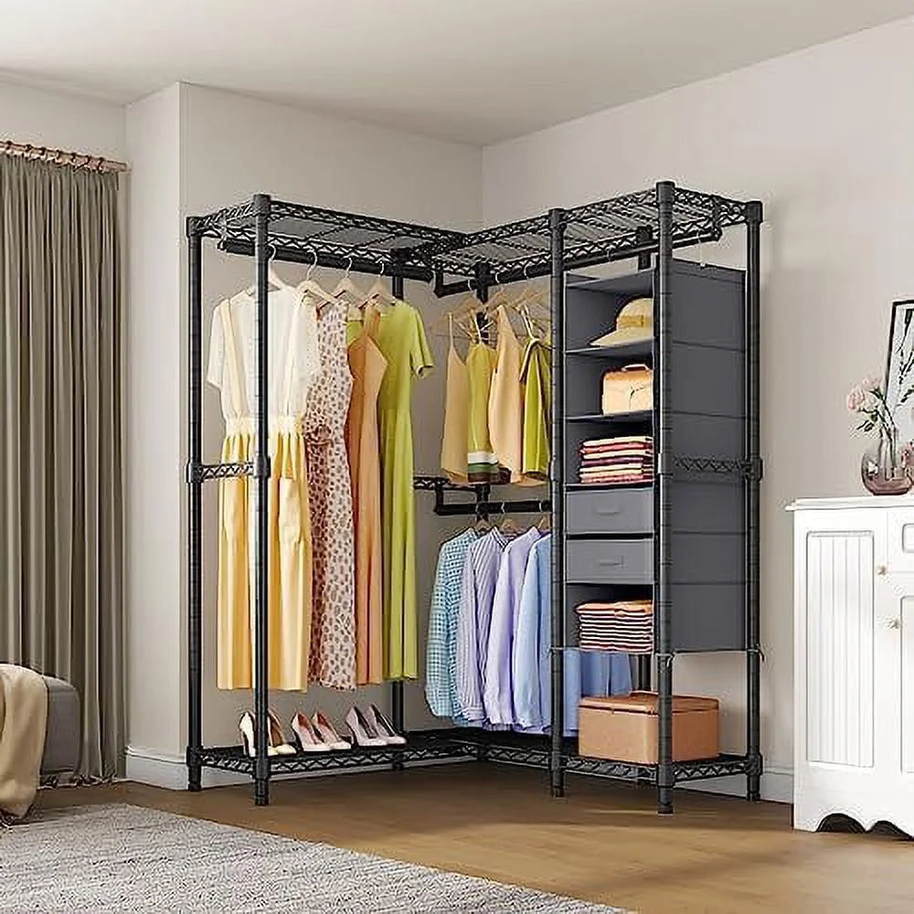 Heavy Duty Black Metal Garment Rack with Shelves Z616