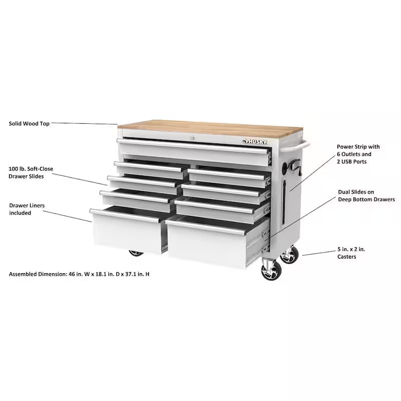 46 in. Gloss White Mobile Workbench Cabinet J627600