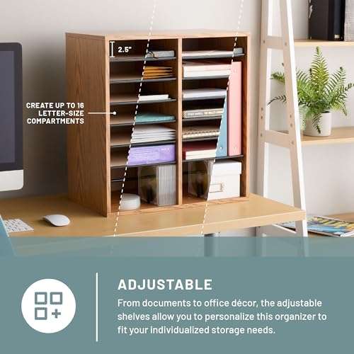 Wooden Paper and Mail Organizer with Adjustable Shelves D833