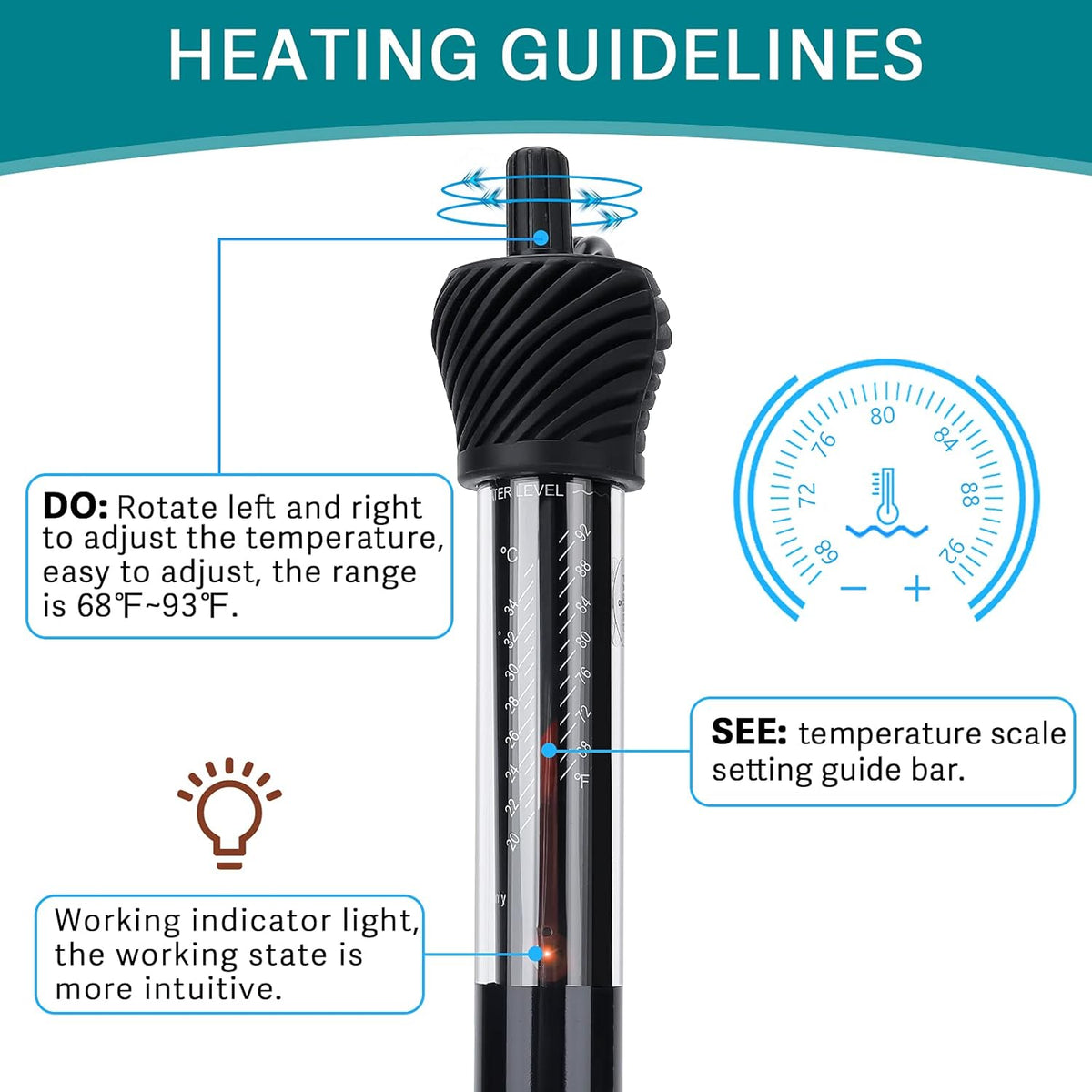50W Submersible Aquarium Heater with Adjust Knob Suction Cup N208