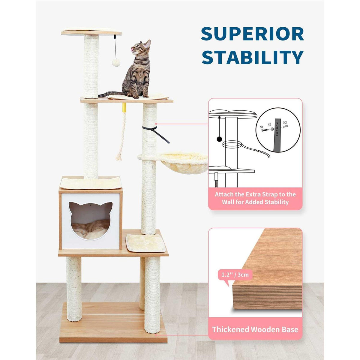 65 Tall Wood Cat Tree with Hammock K266310