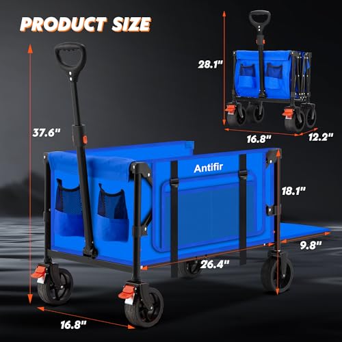 Blue Heavy Duty Collapsible Folding Wagon Cart with All-Terrain Big Wheels X6798